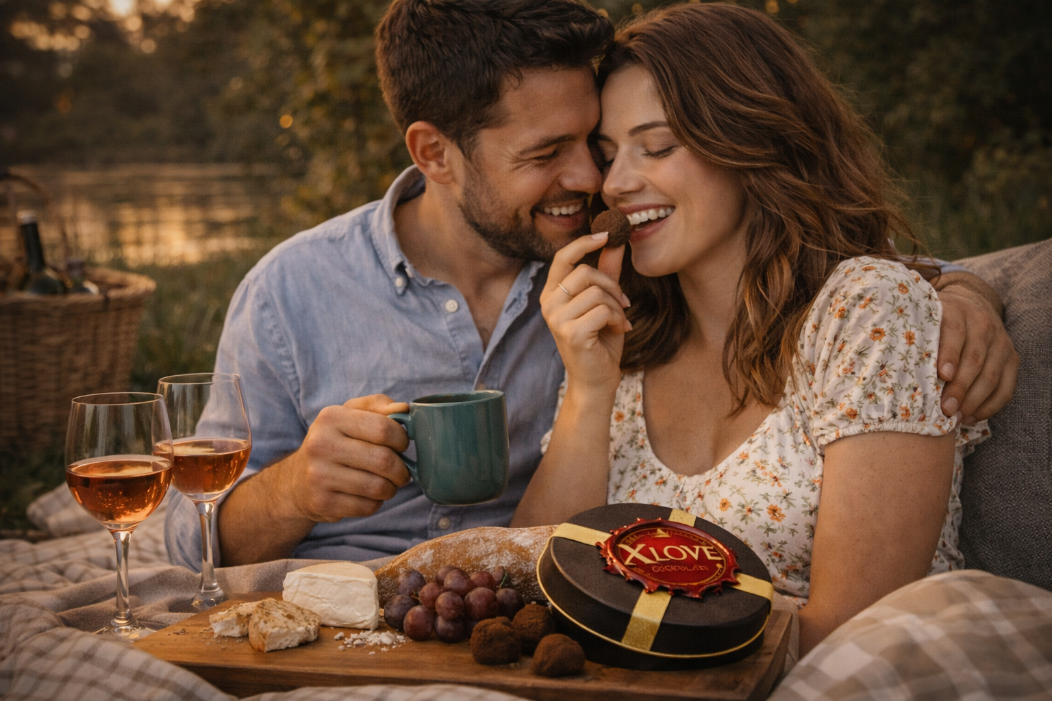 Chocolate afrodisíaco premium em composição elegante para casal